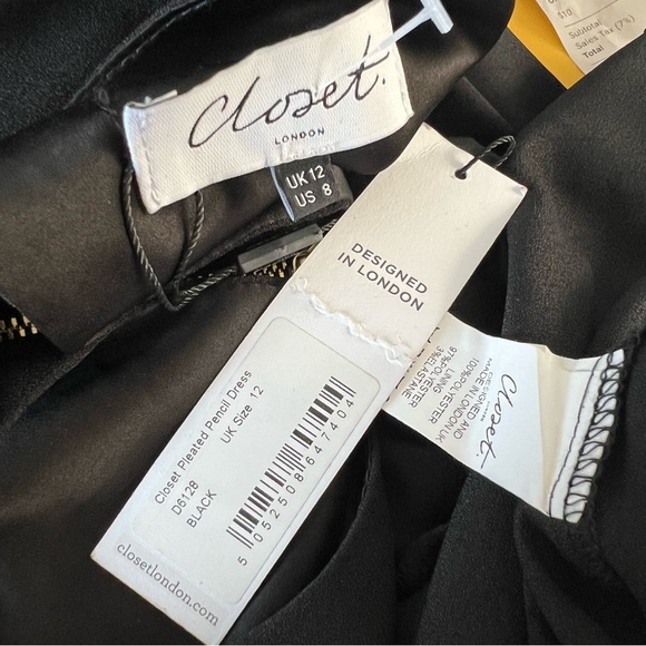 NWT Closet London Black Sleeveless Pencil Dress Pleated Ruched Midi Bodycon 8 - Picture 8 of 10